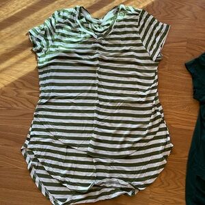 Latched Mama Olive and White Striped Short Sleeve Top